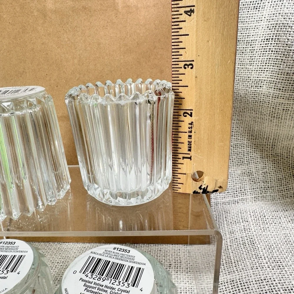 Indiana Glass NOS Crystal Votive Candle Holders Paneled USA Wedding Set of 4‎